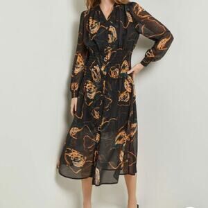 Misook Abstract Floral Print Woven Chiffon Fit & Flare Dress